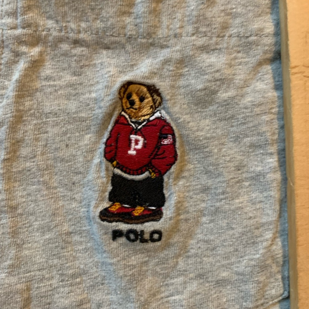 Y2 K Polo Ralph Lauren Bear on pocket Dark Blue label grey cotton t- shirt XL